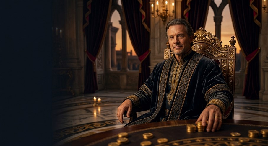 Table de jeu de casino avec cartes et jetons dorés